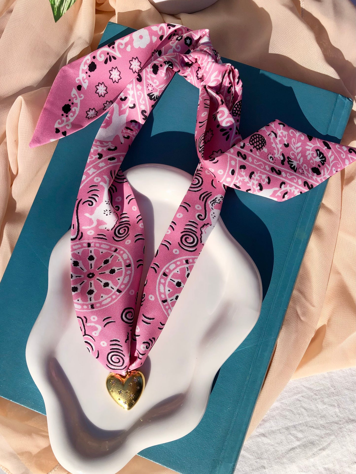 Pink Bandana Print Scarf Necklace