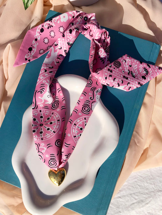 Pink Bandana Print Scarf Necklace