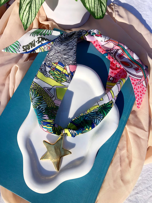 Tropical Jungle Cat Scarf Necklace