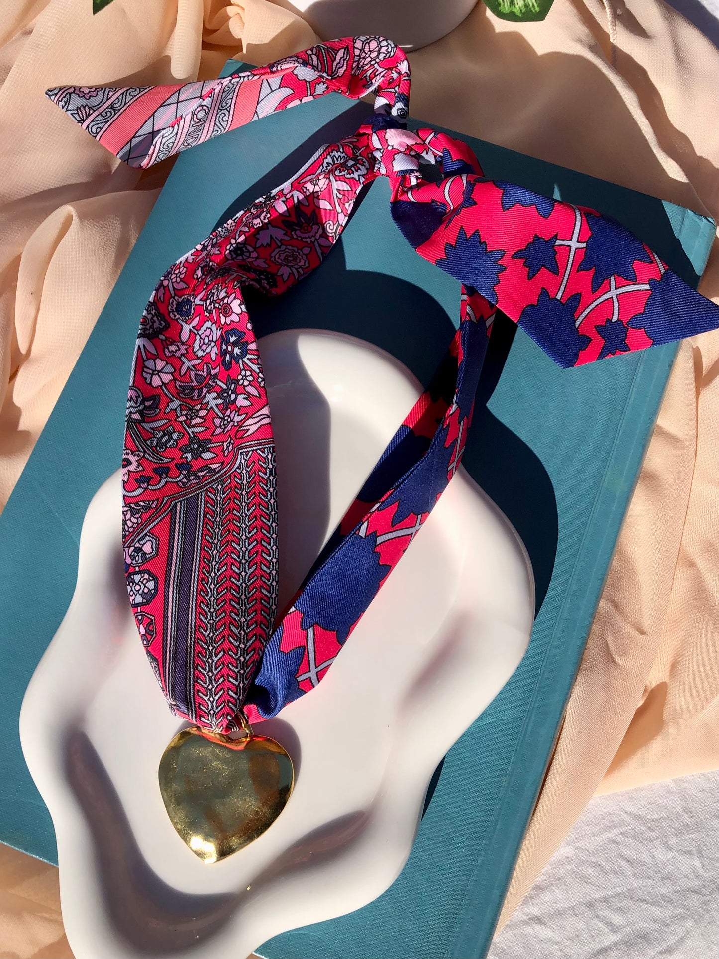 Hot Pink Floral Scarf Necklace