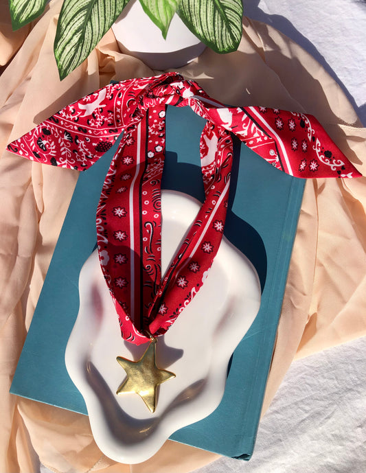 Red Bandana Print Scarf Necklace