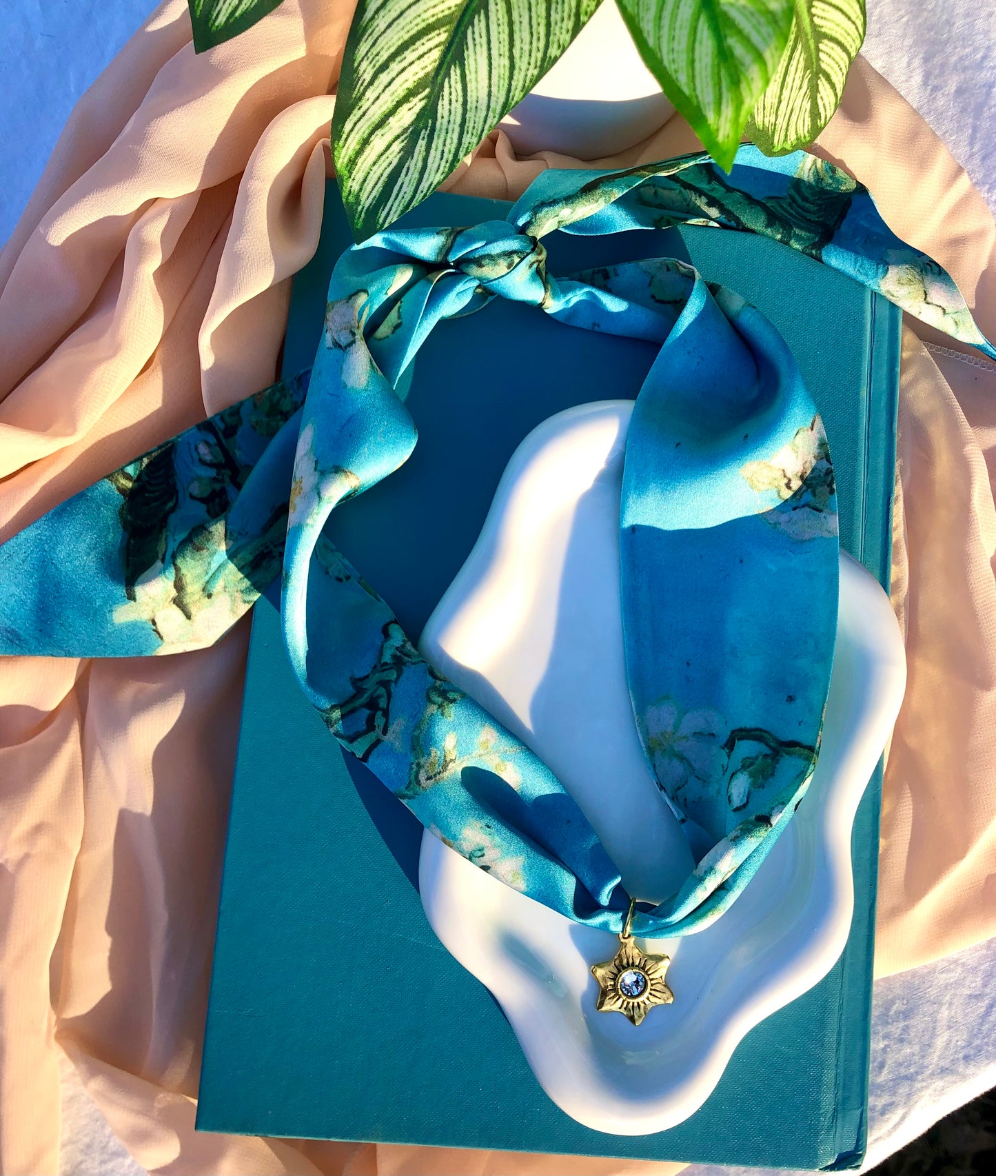 Turquoise Cherry Blossom Scarf Necklace