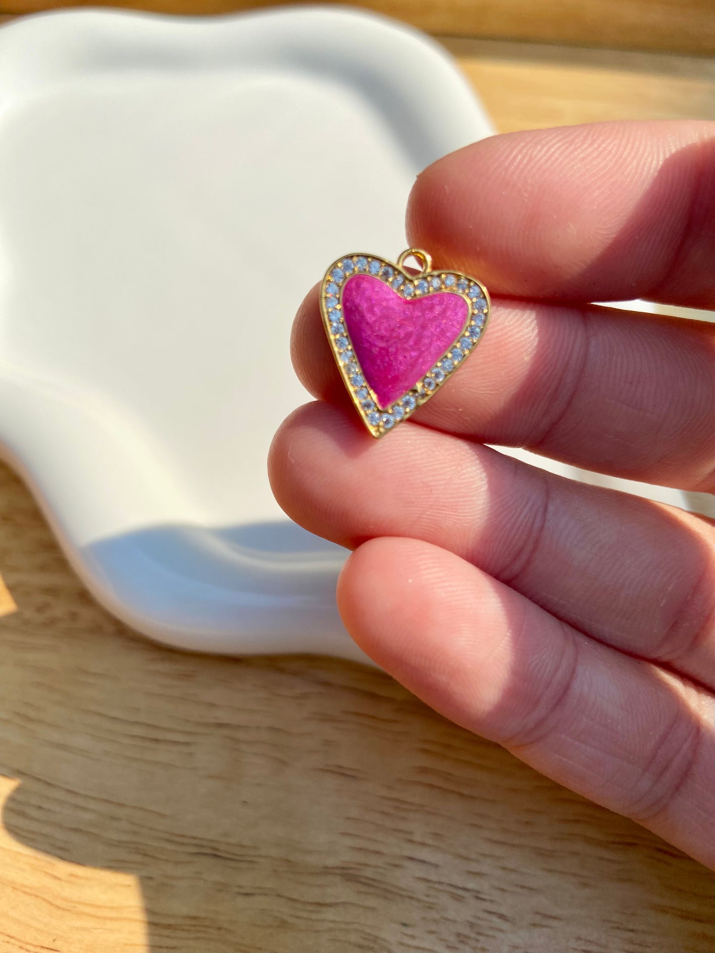 Pink Pearly Heart Charm