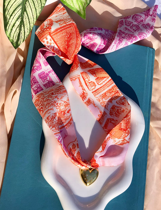 Pink + Orange City Map Scarf Necklace