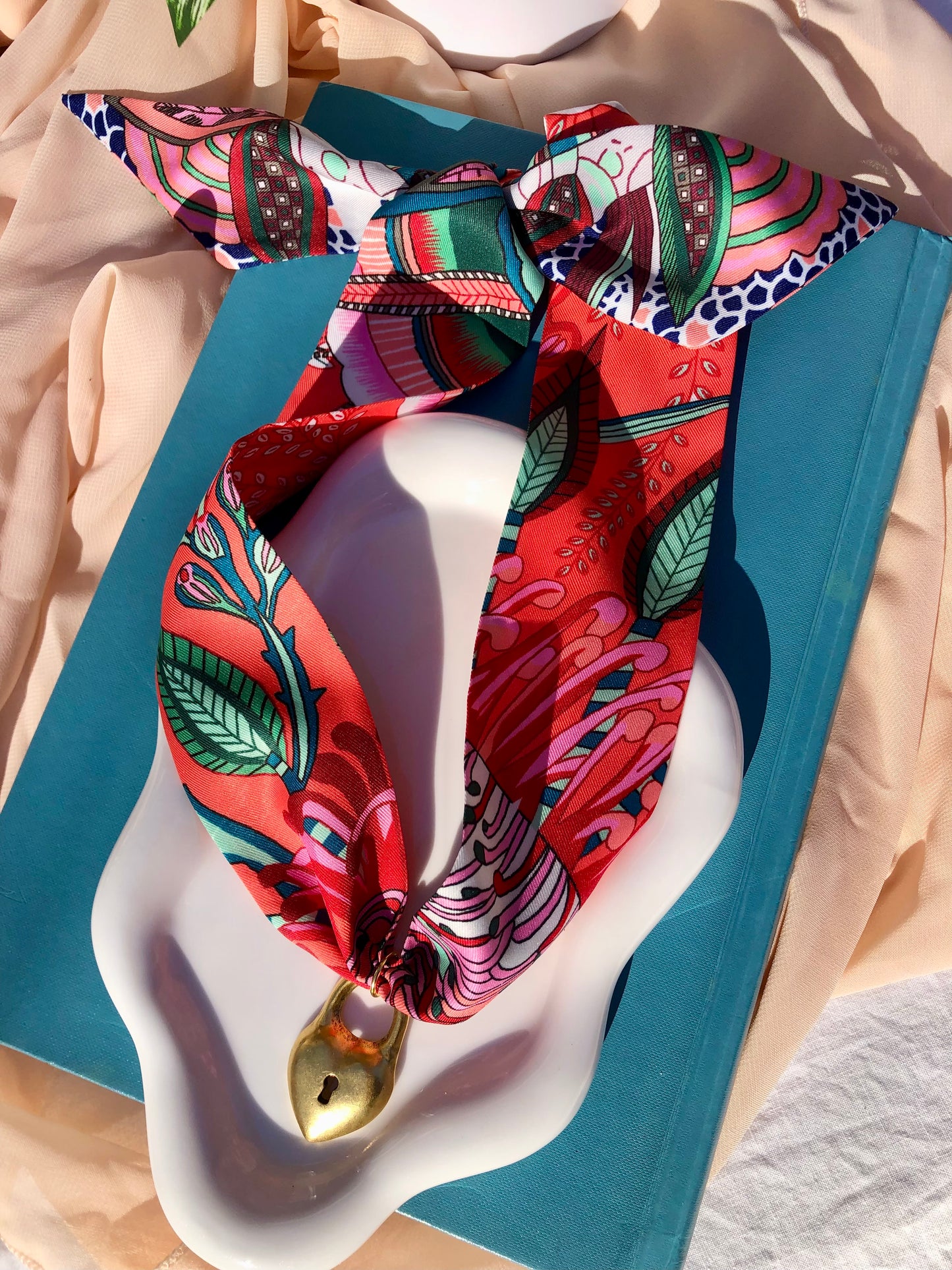 Red Orange Garden Party Scarf Necklace