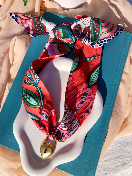 Red Orange Garden Party Scarf Necklace