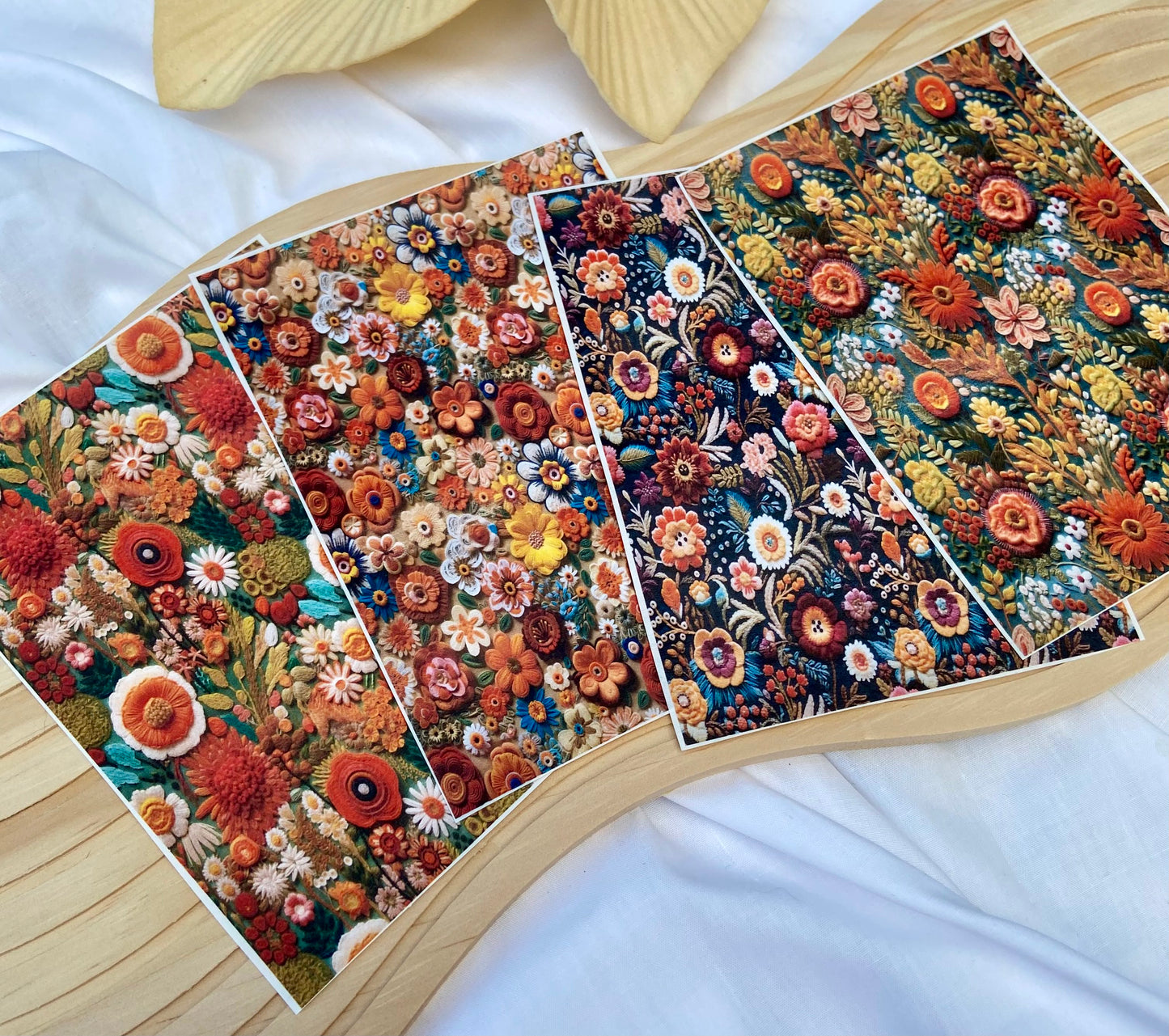 Embroidered Fall Florals Polymer Clay Transfer Sheet Bundle