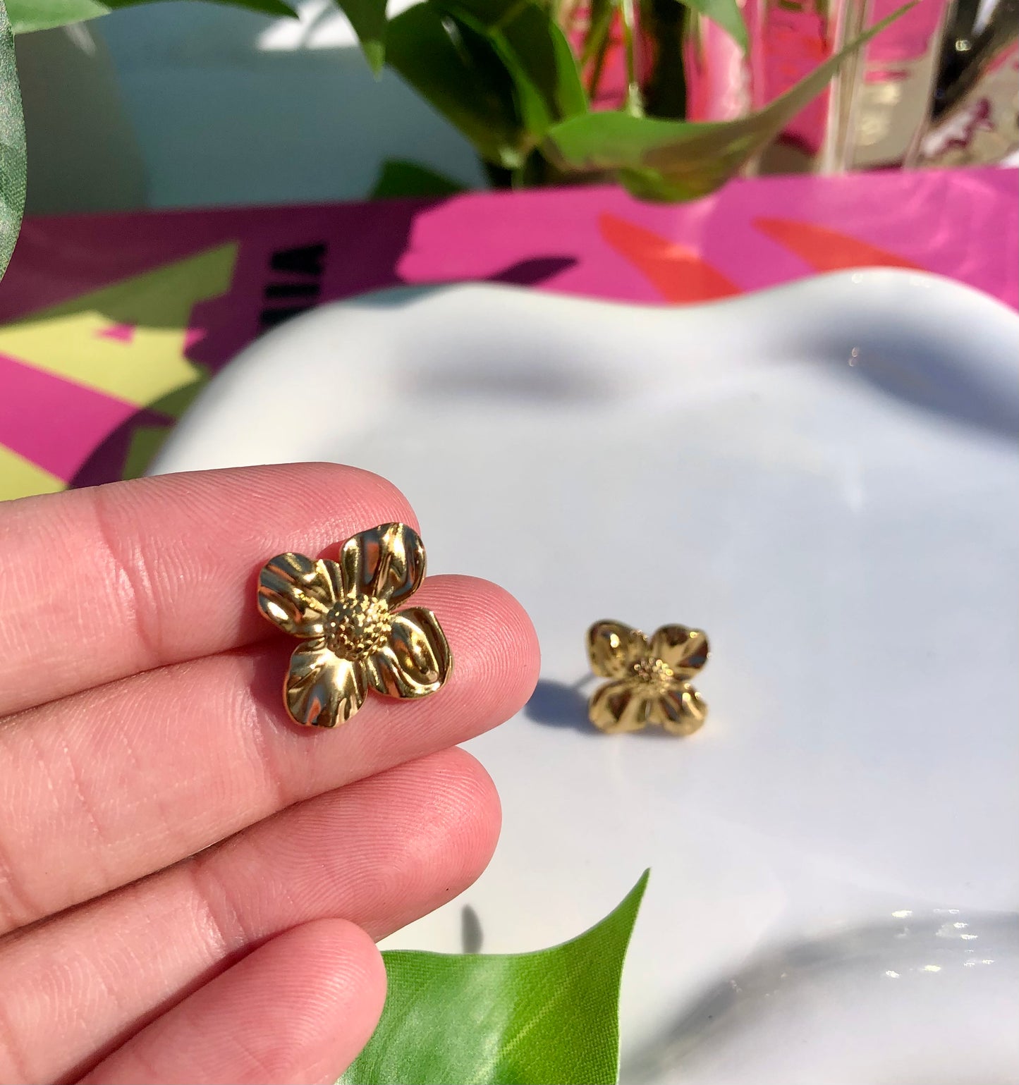 Gold Flower Studs