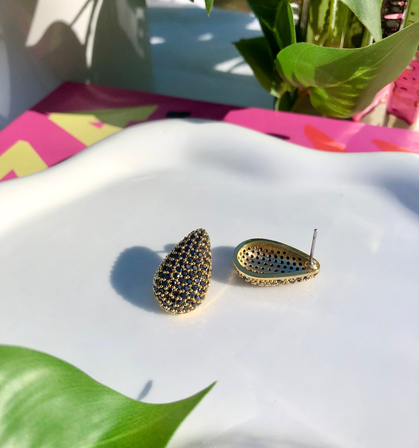 Black + Gold Teardrop Studs