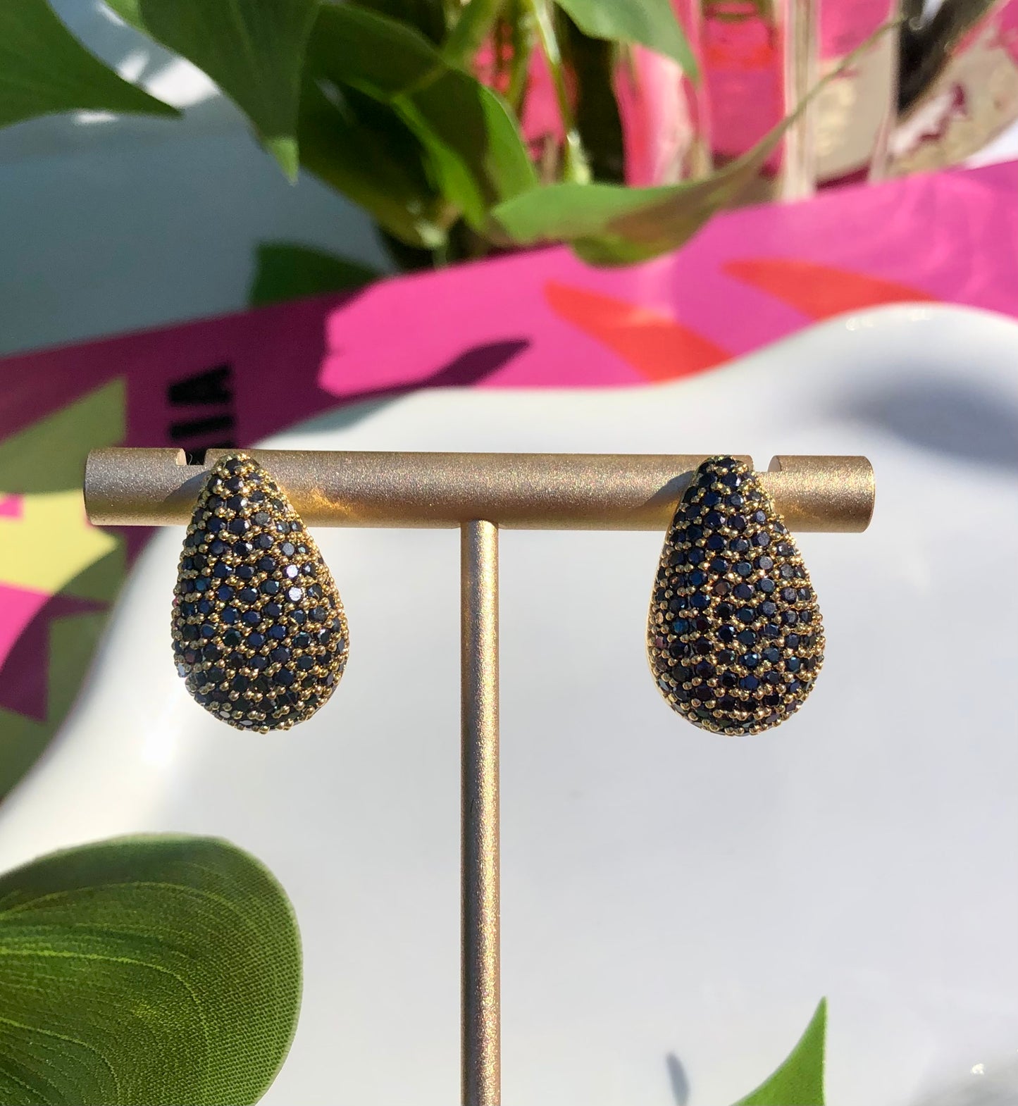 Black + Gold Teardrop Studs