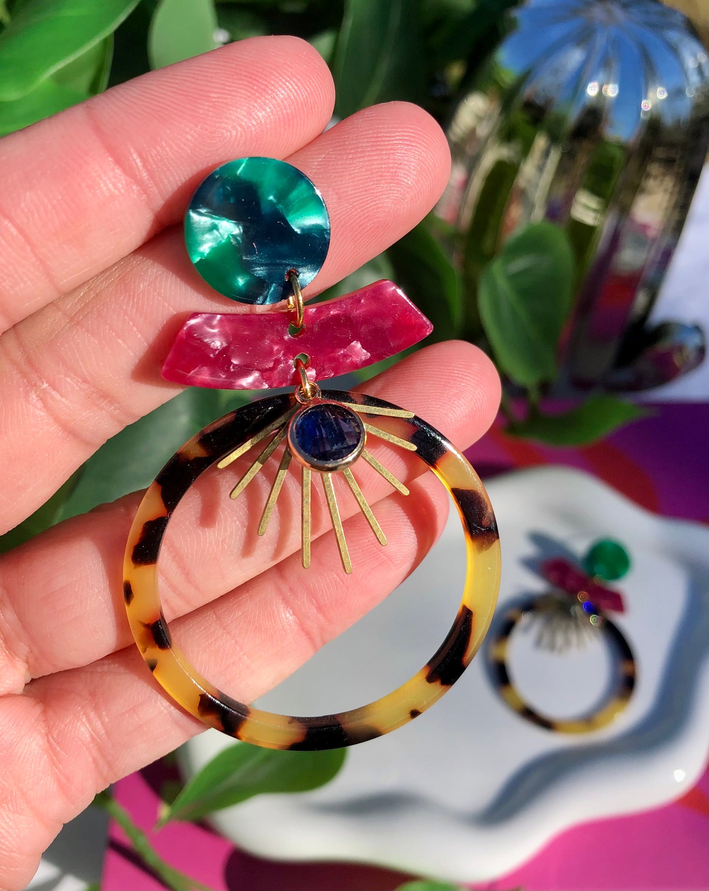 Jewel-Toned Tortoiseshell Hoops