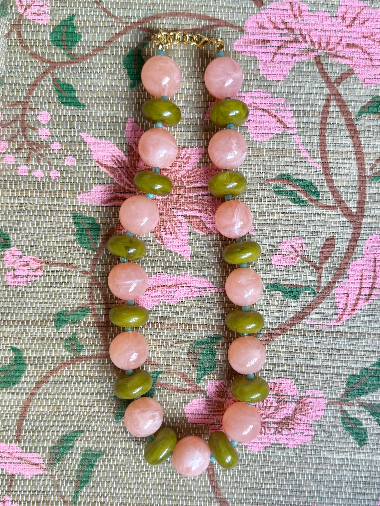 Olive Pop Necklace- Coral
