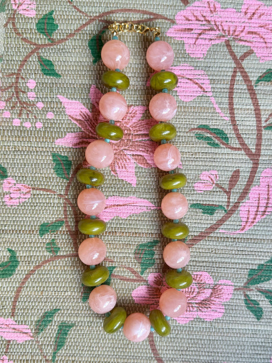 Olive Pop Necklace- Coral
