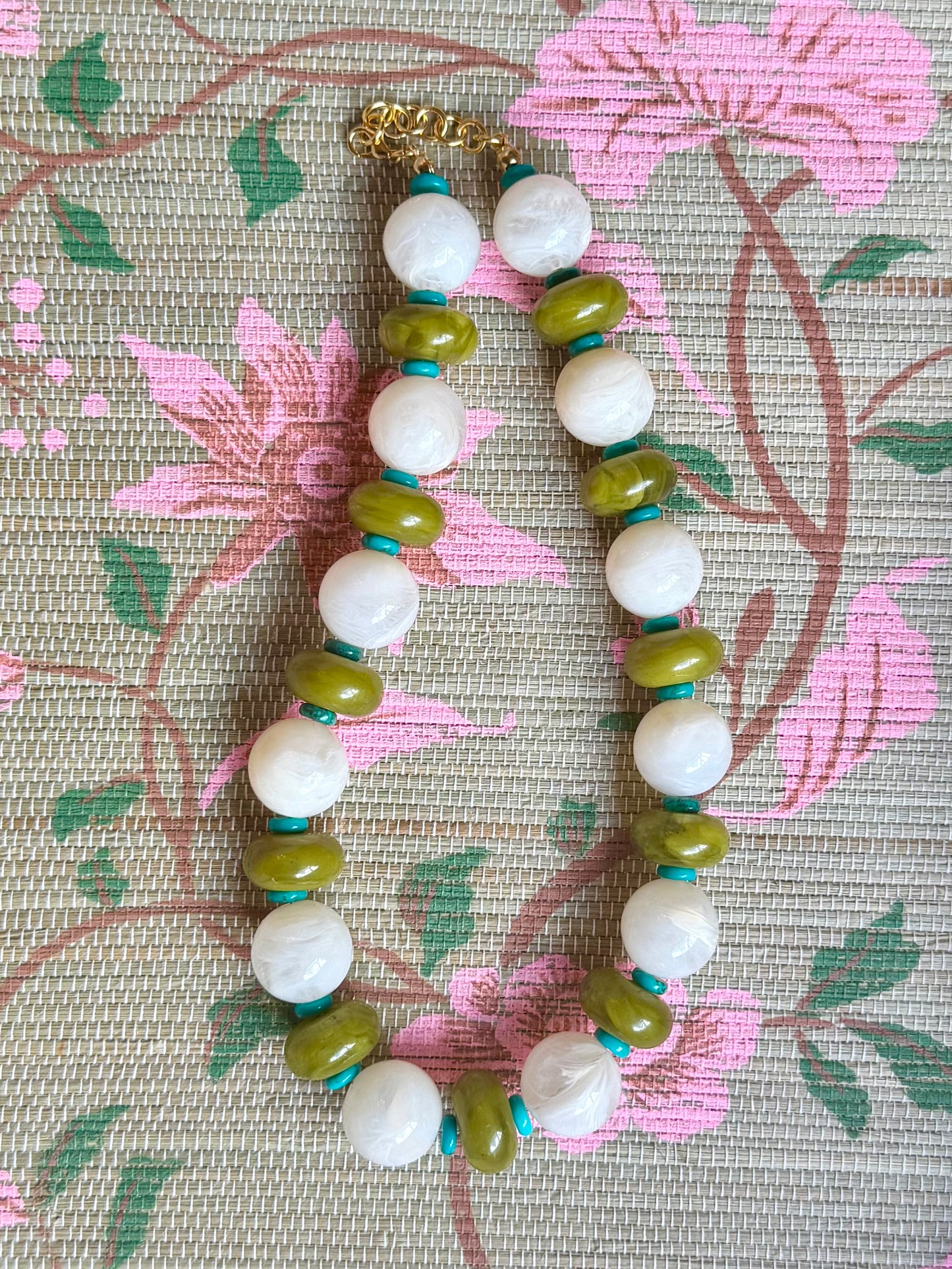 Olive Pop Necklace- White