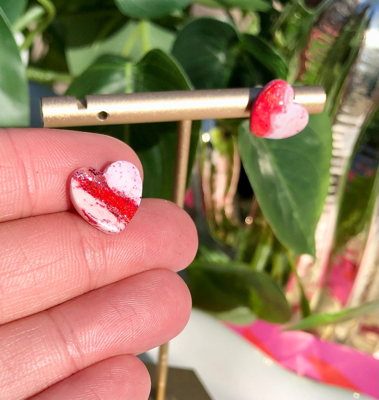 Mini Marbled Heart Stud