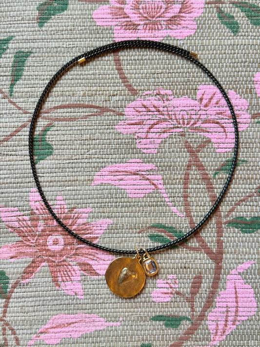 Two Charm Magnetic Cord Necklace- Gold