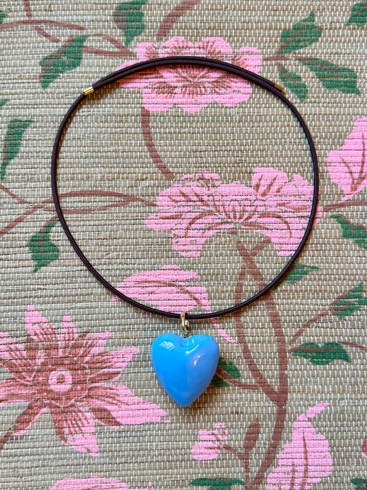 Enamel Puffy Heart Magnetic Cord Necklace- Blue