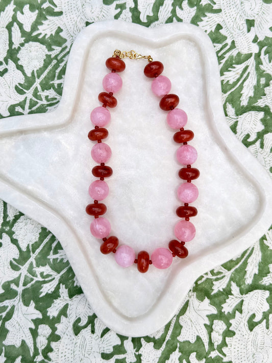 Addie Necklace- Pink + Burnt Orange