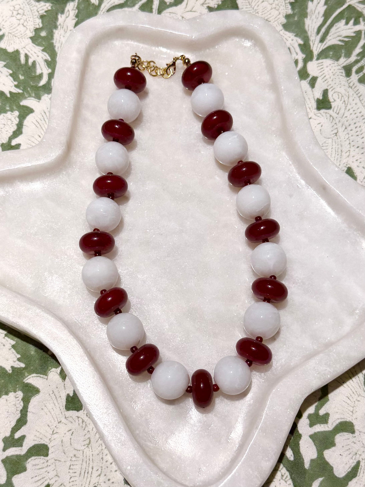 Addie Necklace- Maroon + White