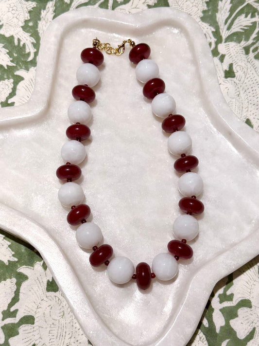 Addie Necklace- Maroon + White