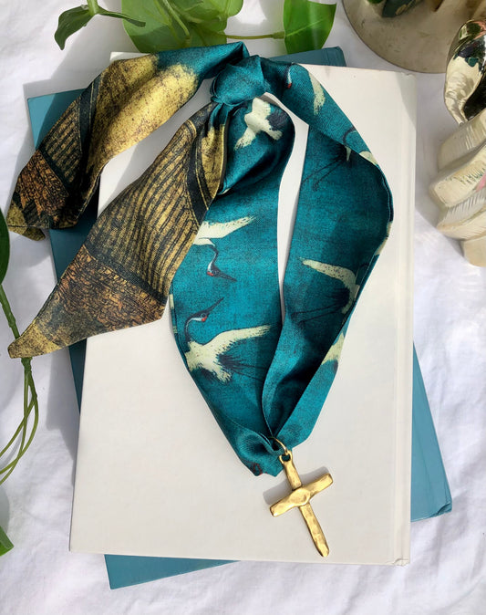 Crane + Cross Scarf Necklace