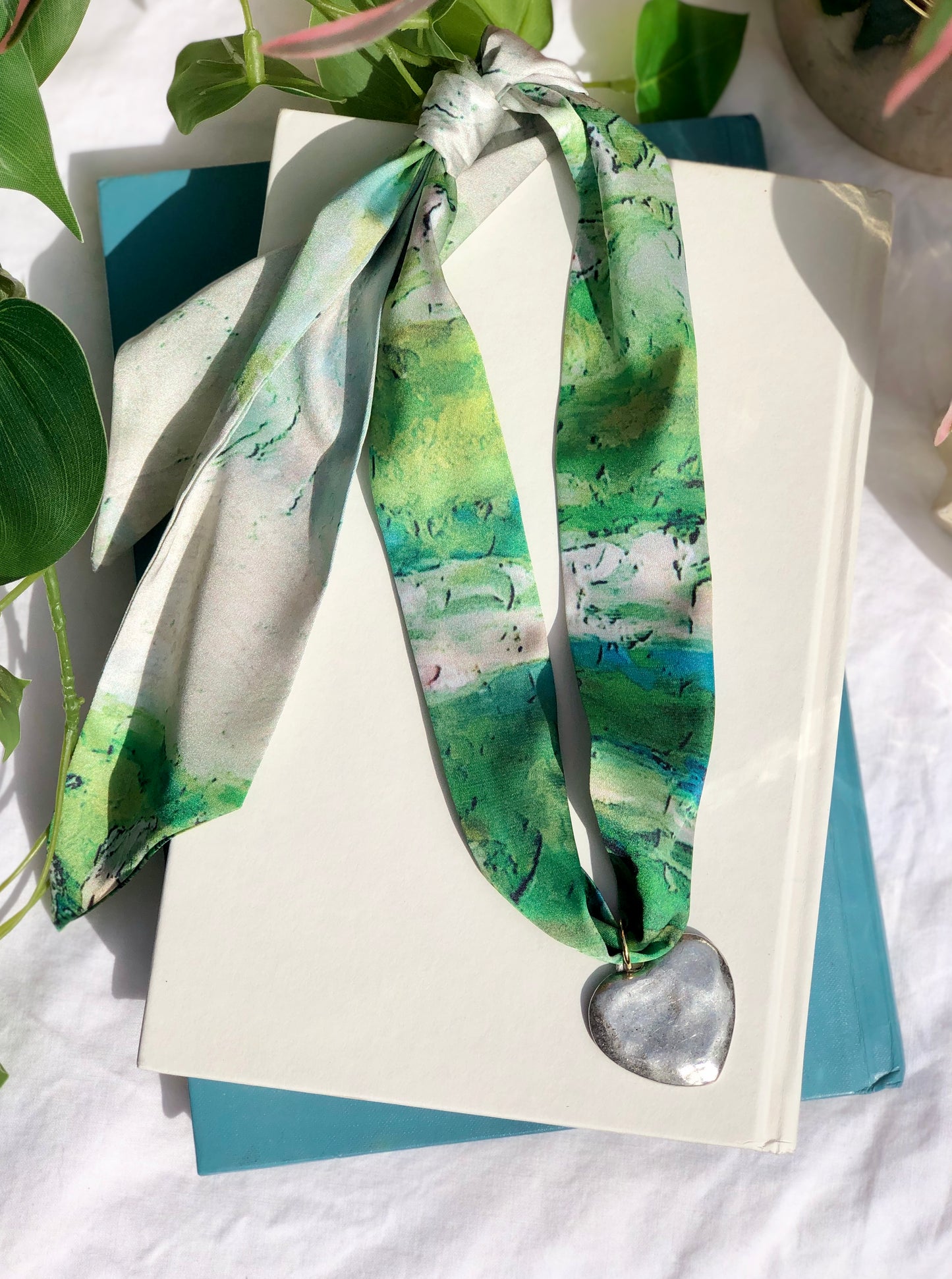 Silver Heart Scarf Necklace