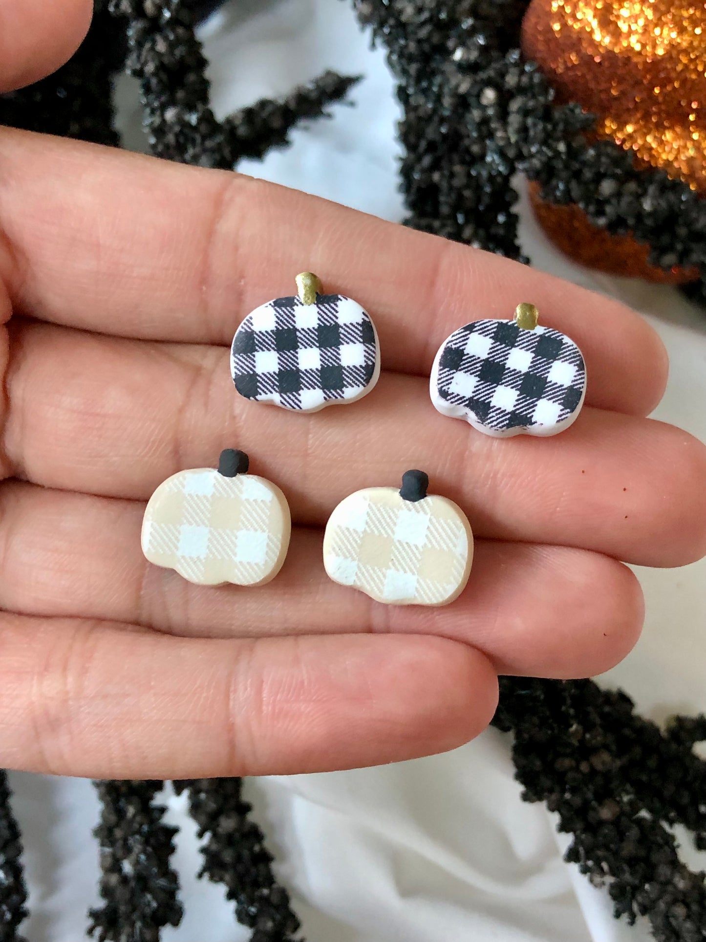 Gingham Pumpkin Studs